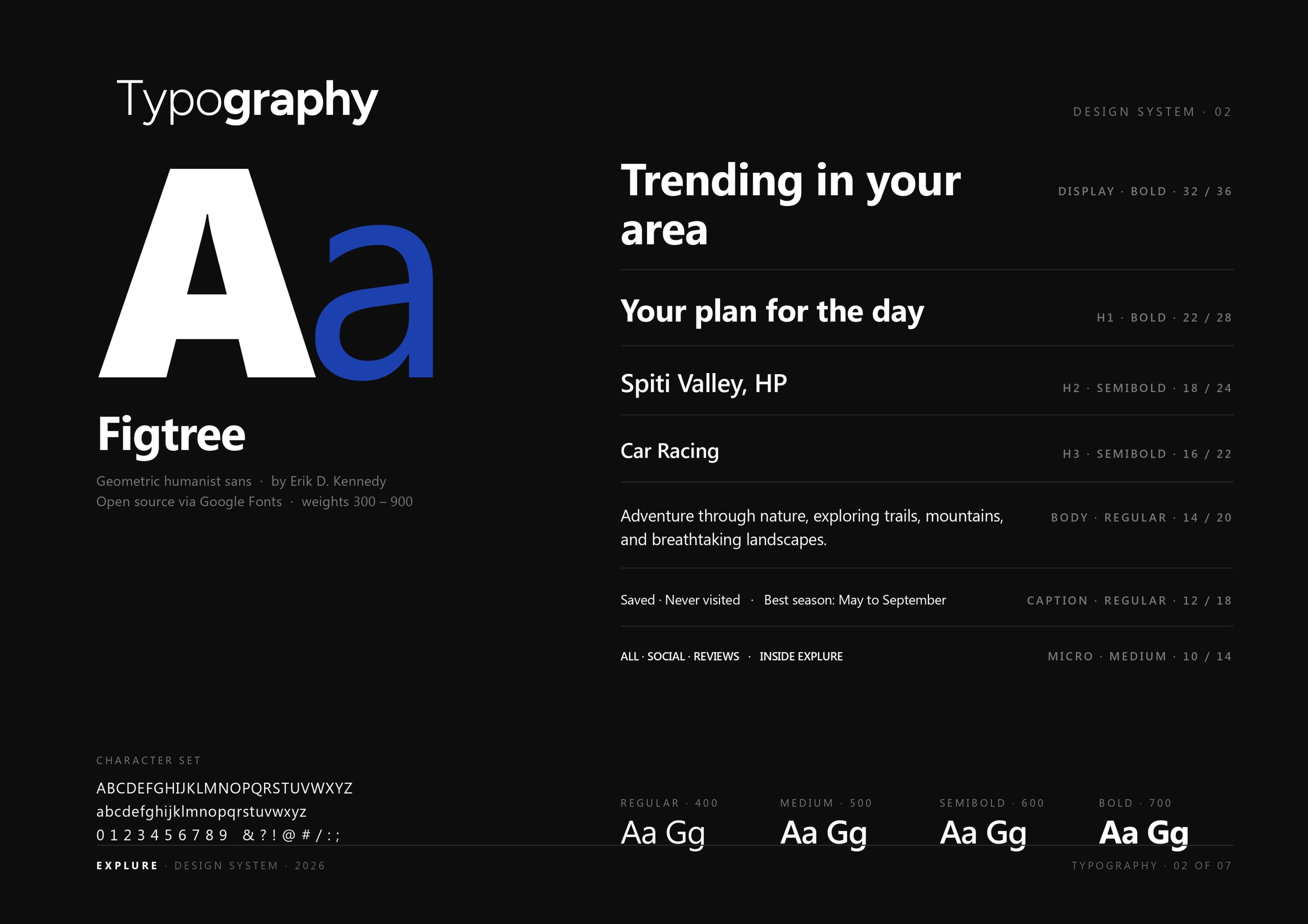 Explure case study — typography, design system
