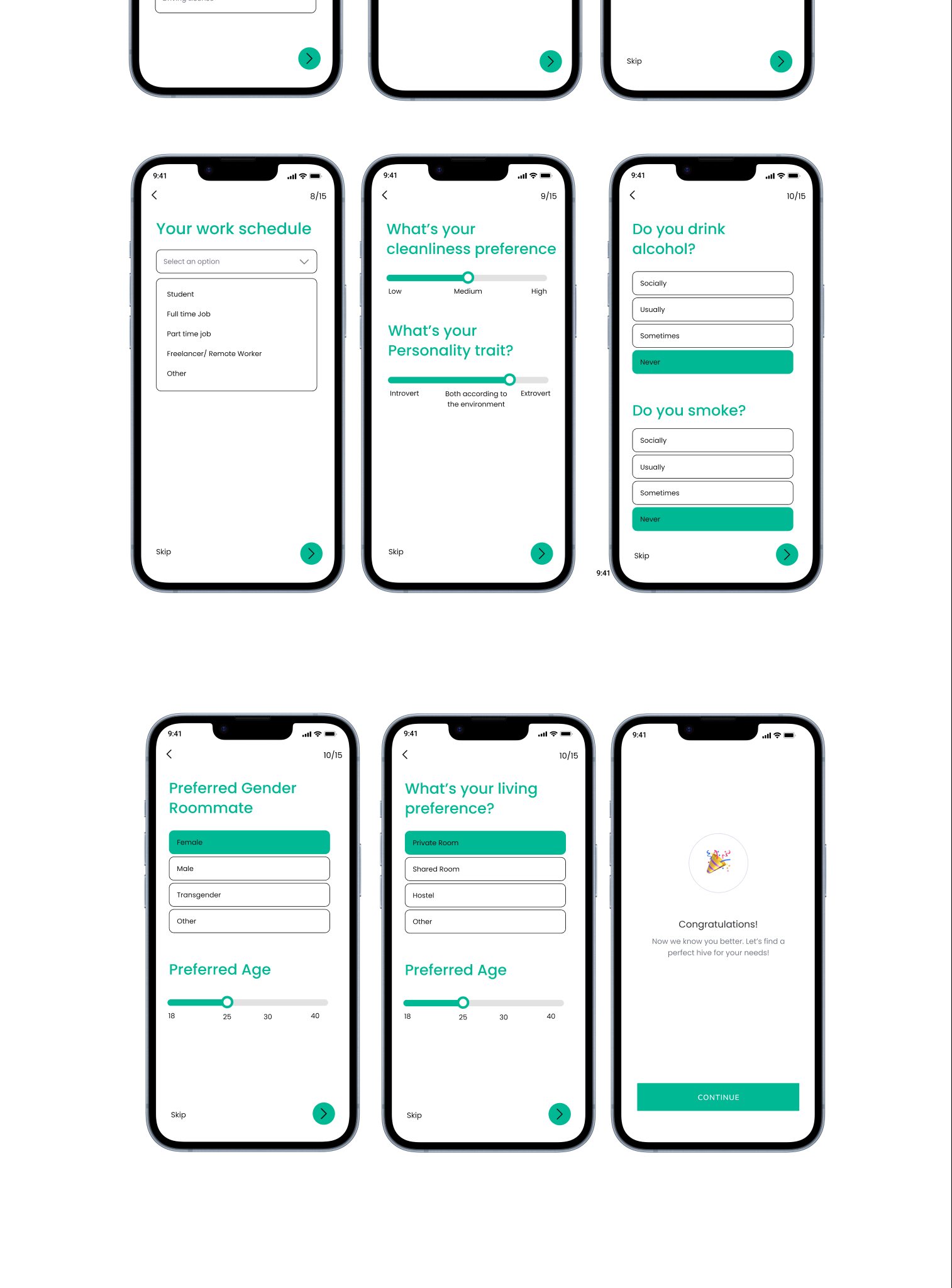 RoomHive case study — personalisation screens